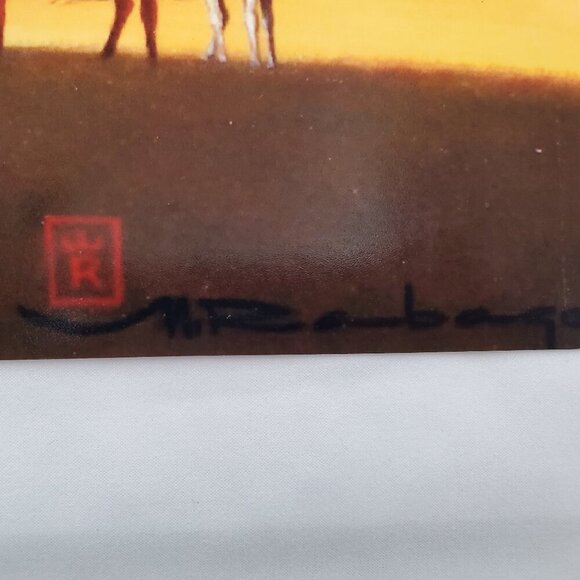 Vibrant Native American Horseback Riders Sunset Art Print Wall Decor - Picture 2 of 4